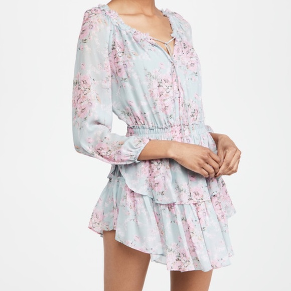LoveShackFancy Dresses & Skirts - NEW Designer LoveShackFancy Popover Dress Chiffon Floral Printed V Neck Short